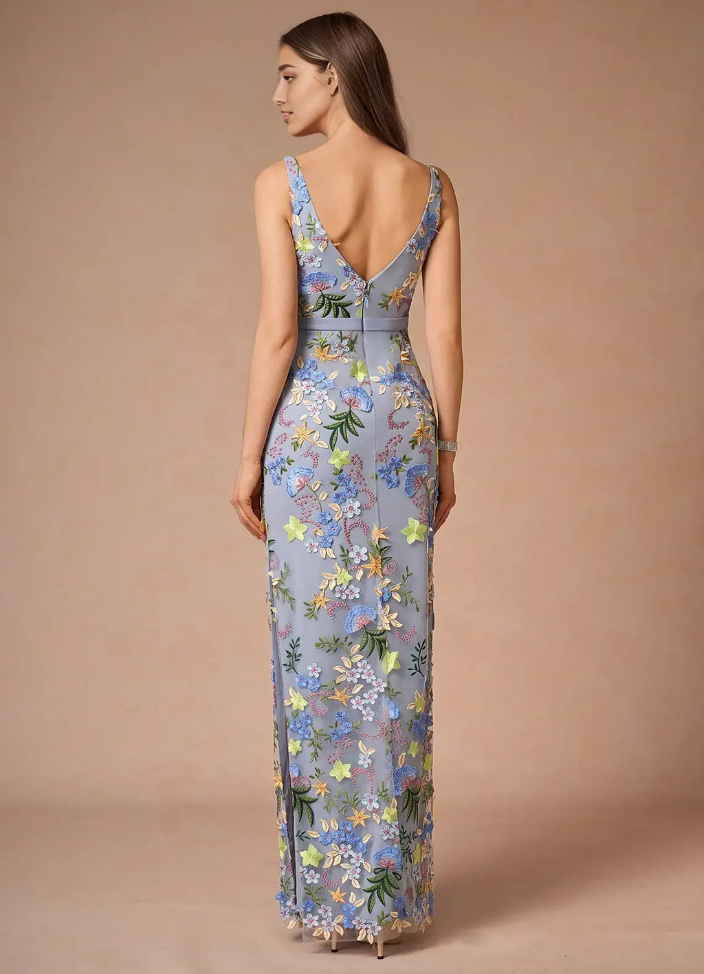 Dress Regular Straps V Neck Elegant Maxi Dress Prom Dress V Back Romantic Flower Mermaid Evening Dress