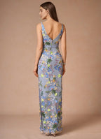 Dress Regular Straps V Neck Elegant Maxi Dress Prom Dress V Back Romantic Flower Mermaid Evening Dress