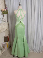 Green Dress Retro Light Water Drop Beaded Deep V Backless Mermaid Prom Dress