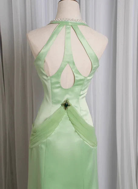 Green Dress Retro Light Water Drop Beaded Deep V Backless Mermaid Prom Dress