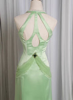 Green Dress Retro Light Water Drop Beaded Deep V Backless Mermaid Prom Dress