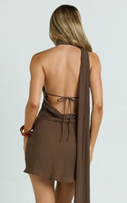 Pink Dress Romantic Scarf Neck Low Tie Back Slip Mini Dress Solid Color Sleeveless Backless Party Homecoming Dress