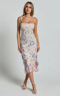 Pink Dress Romantic Straight Neck Tie Strap Midi Dress Column Sleeveless Backless Spaghetti Straps Evening Dress