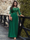 Dress Round Neck Maxi Dresses Bodice Three Quarters Layered Prom Dress Mother of the Bride Dress