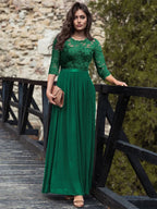 Dress Round Neck Maxi Dresses Bodice Three Quarters Layered Prom Dress Mother of the Bride Dress