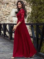 Dress Round Neck Maxi Dresses Bodice Three Quarters Layered Prom Dress Mother of the Bride Dress