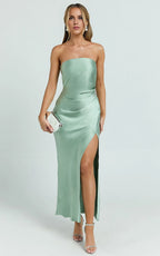 Dress Sage Fashion Strapless Maxi Dress Side Split Dress Open Back Mermaid Evening Dress