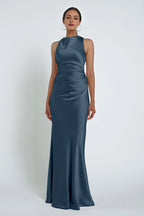 Dress Elegant High Neck Sleeveless Evening Dress Bridesmaid Dress Sheath Floor-Length Back Zip Prom Dress