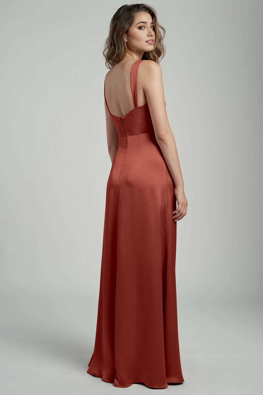 Dress Wide Pleated Straps Cowl Neck Evening Dress Bridesmaid Dress Floor-Length Sheath Slit Open Back Prom Dress