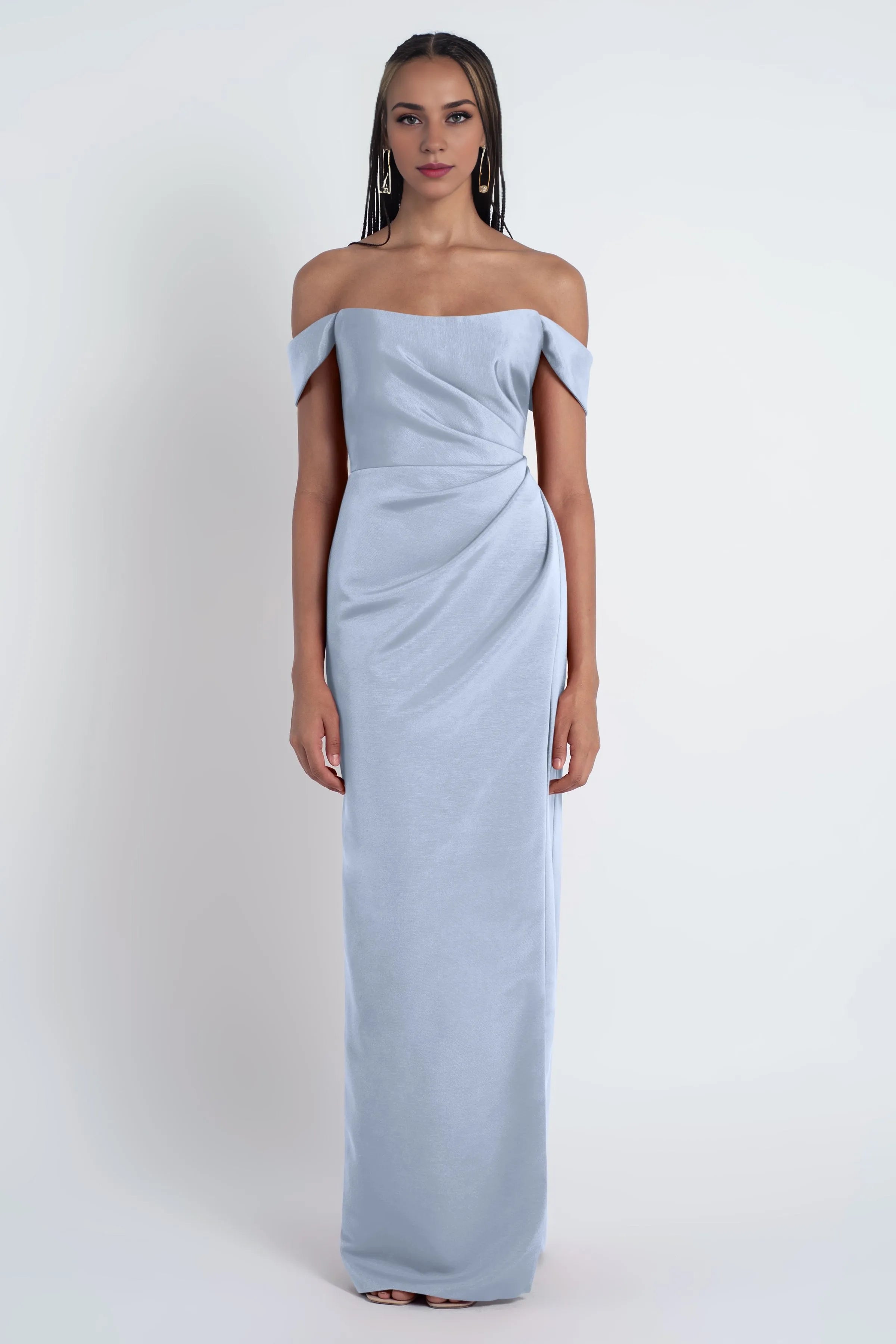 Dress Scoop Neck Off The Shoulder Sleeves Evening Dress Bridesmaid Dress Floor-Length Slim Slit Open Back Prom Dress
