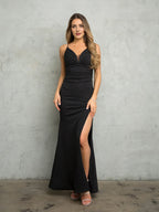 Dress Sexy Long Fitted Glitter Formal Dress Spaghetti Straps Backless Crisscross Back Prom Dress