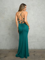 Dress Sexy Long Fitted Glitter Formal Dress Spaghetti Straps Backless Crisscross Back Prom Dress