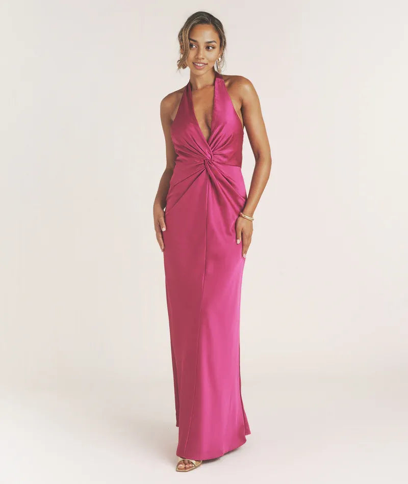 Dress Sexy Plunge Knot Detail Sleeveless Maxi Dress Fuchisa Column Twist Backless Prom Dress