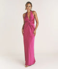 Dress Sexy Plunge Knot Detail Sleeveless Maxi Dress Fuchisa Column Twist Backless Prom Dress