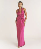 Dress Sexy Plunge Knot Detail Sleeveless Maxi Dress Fuchisa Column Twist Backless Prom Dress
