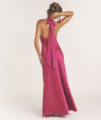 Dress Sexy Plunge Knot Detail Sleeveless Maxi Dress Fuchisa Column Twist Backless Prom Dress