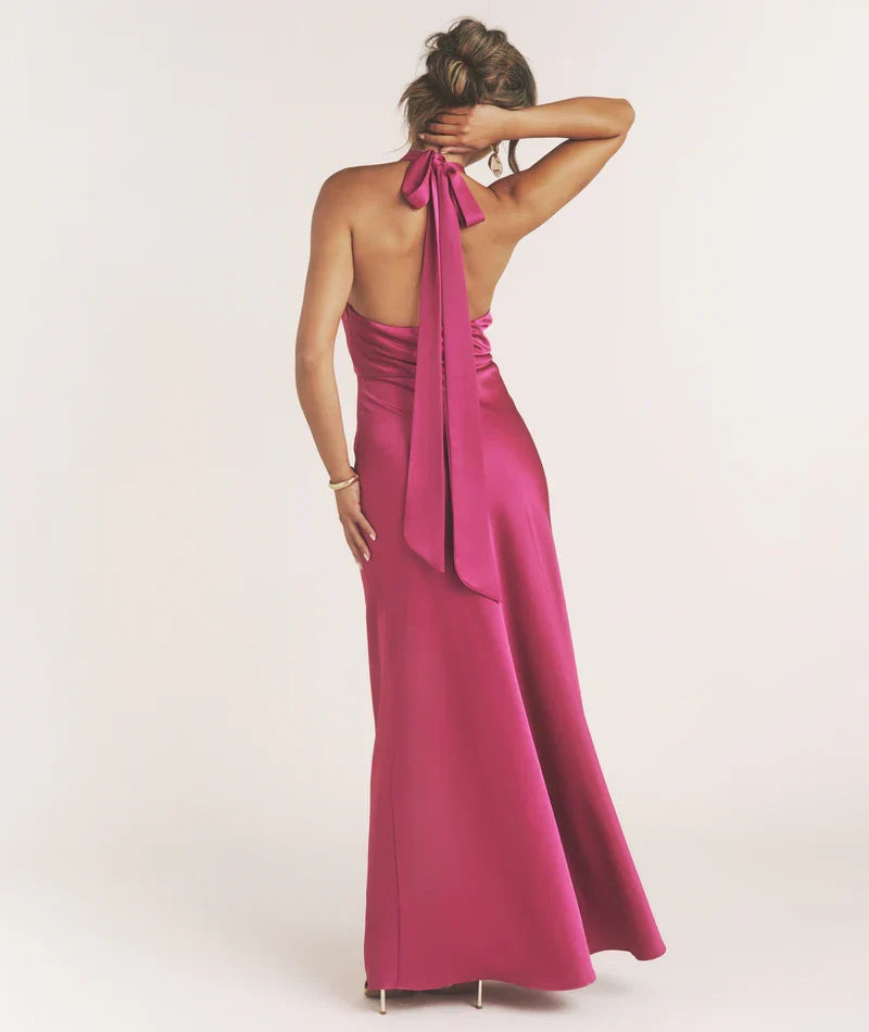 Dress Sexy Plunge Knot Detail Sleeveless Maxi Dress Fuchisa Column Twist Backless Prom Dress