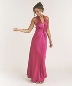 Dress Sexy Plunge Knot Detail Sleeveless Maxi Dress Fuchisa Column Twist Backless Prom Dress