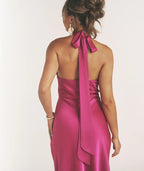Dress Sexy Plunge Knot Detail Sleeveless Maxi Dress Fuchisa Column Twist Backless Prom Dress