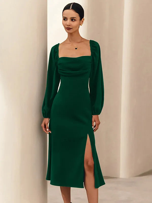 Dress Sexy Slit Dress Square Neck Lace-up Backless Birthday Party Prom Midi Dresses