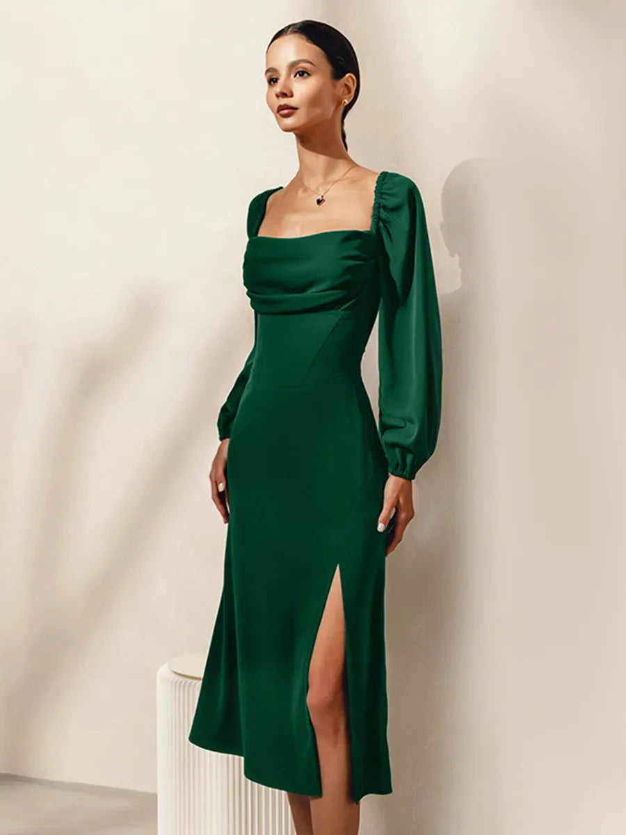 Dress Sexy Slit Dress Square Neck Lace-up Backless Birthday Party Prom Midi Dresses