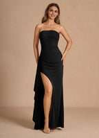 Dress Sexy Spaghetti Straps Sleeveless Backless Ruffle Evening Dress With Hight Slit Prom Dress