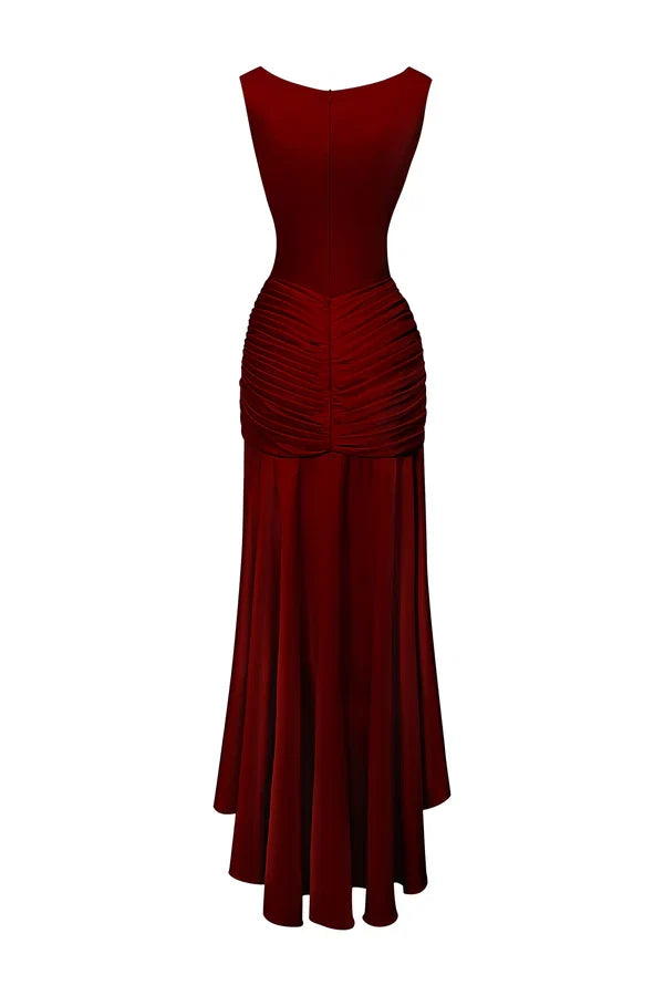 Dress Sheath Asymmetric Pleats Maxi Dress Sleeveless Elegant Back Full Coverage Prom Dress