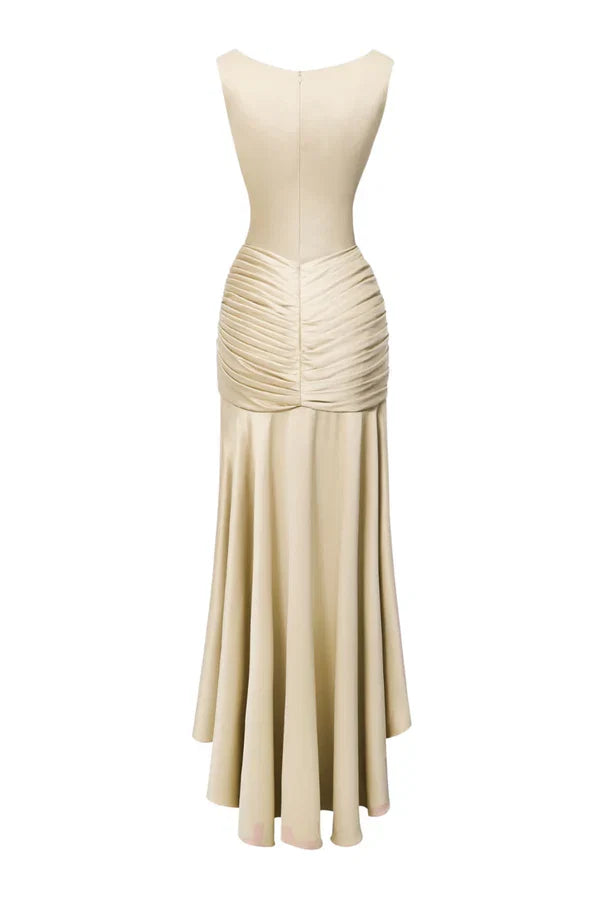 Dress Sheath Asymmetric Pleats Maxi Dress Sleeveless Elegant Back Full Coverage Prom Dress