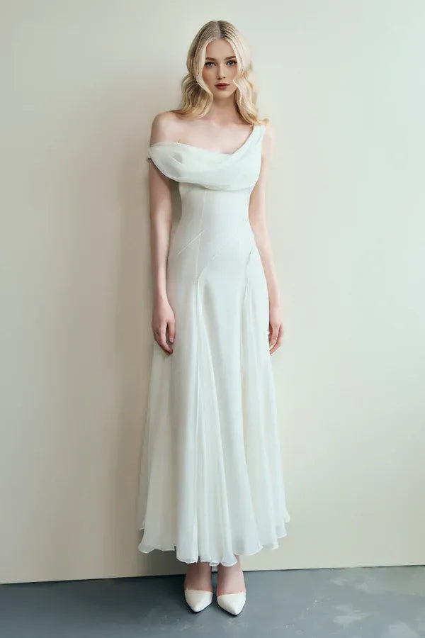Dress Sheath Cowl Neck Voile Ankle Length Maxi Dress Sleeveless Simple Solid Color Backless Prom Dress