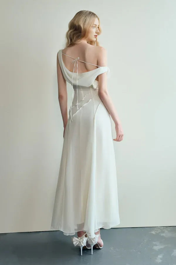 Dress Sheath Cowl Neck Voile Ankle Length Maxi Dress Sleeveless Simple Solid Color Backless Prom Dress