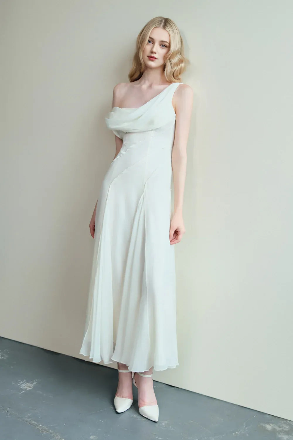 Dress Sheath Cowl Neck Voile Ankle Length Maxi Dress Sleeveless Simple Solid Color Backless Prom Dress