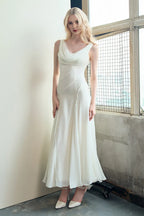 Dress Sheath Cowl Neck Voile Ankle Length Maxi Dress Sleeveless Simple Solid Color Backless Prom Dress