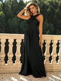 Dress Simple A-line Maxi Slit Dress Sleeveless Pleats Formal Party Prom Dress