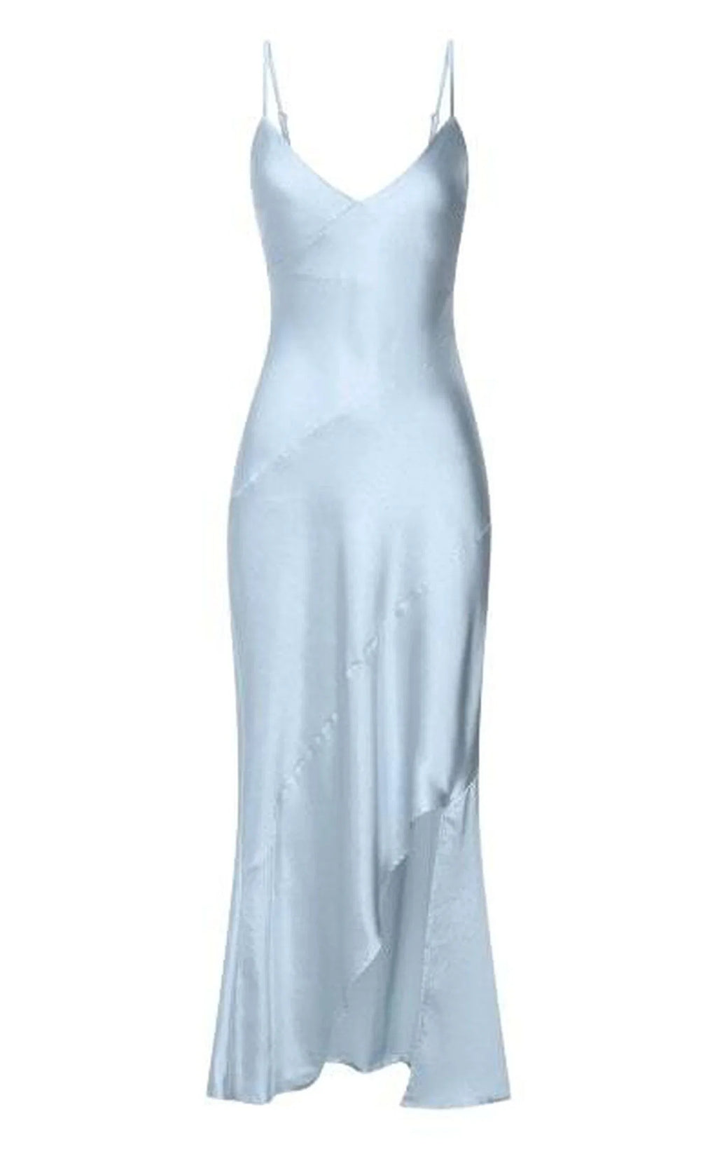 Blue Dress Simple Asymmetric Draped Bias Cut Slip Cocktail Maxi Dresses Sheath Solid Color Spaghetti Straps Prom Dress