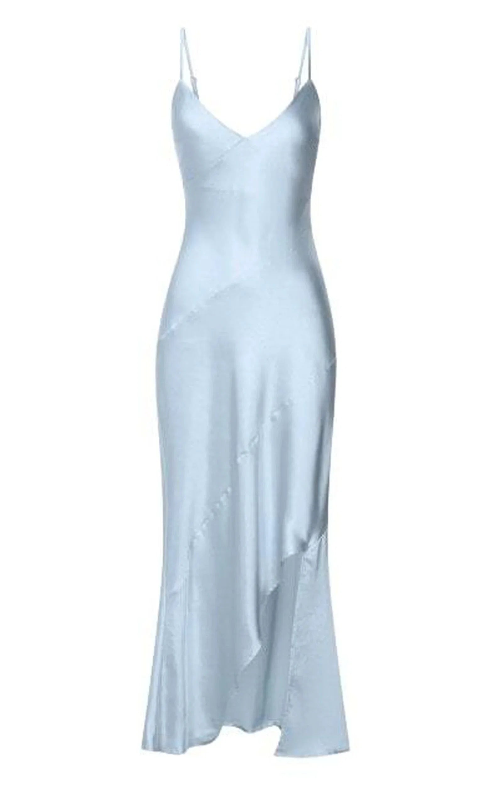 Blue Dress Simple Asymmetric Draped Bias Cut Slip Cocktail Maxi Dresses Sheath Solid Color Spaghetti Straps Prom Dress