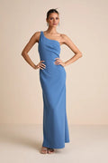 Dress Simple Asymmetrical Straps Cowl Back Maxi Dress Evening Dress Column Sleeveless Prom Dress With Slit
