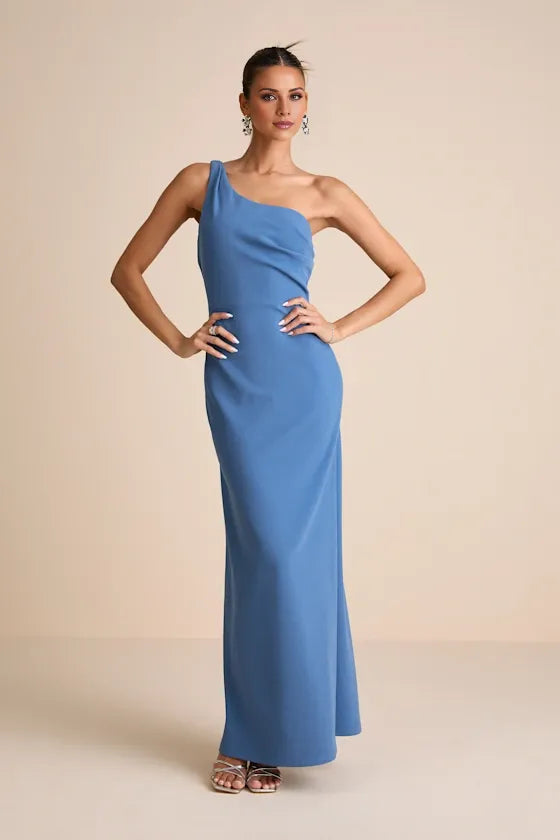 Dress Simple Asymmetrical Straps Cowl Back Maxi Dress Evening Dress Column Sleeveless Prom Dress With Slit