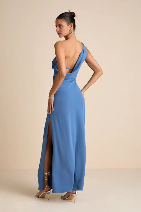 Dress Simple Asymmetrical Straps Cowl Back Maxi Dress Evening Dress Column Sleeveless Prom Dress With Slit