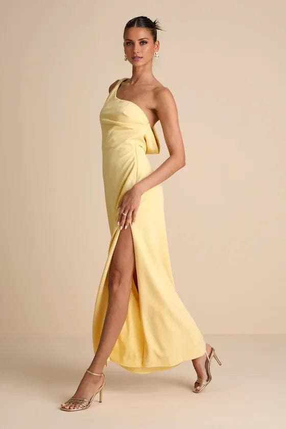 Dress Simple Asymmetrical Straps Cowl Back Maxi Dress Evening Dress Column Sleeveless Prom Dress With Slit