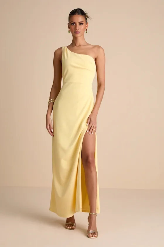 Dress Simple Asymmetrical Straps Cowl Back Maxi Dress Evening Dress Column Sleeveless Prom Dress With Slit