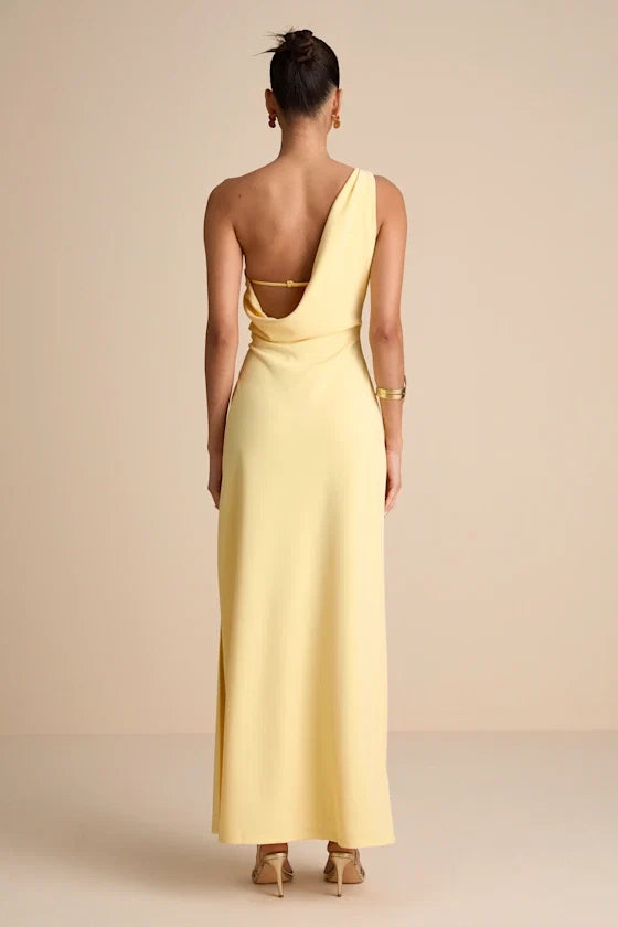 Dress Simple Asymmetrical Straps Cowl Back Maxi Dress Evening Dress Column Sleeveless Prom Dress With Slit