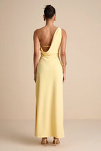 Dress Simple Asymmetrical Straps Cowl Back Maxi Dress Evening Dress Column Sleeveless Prom Dress With Slit