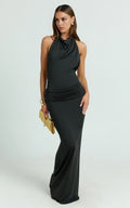 Black Dress Simple Backless Ruched Bodycon Maxi Dress Trumpet Sleeveless Backless Evening Dress