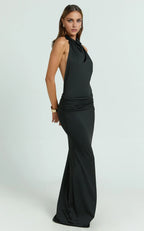 Black Dress Simple Backless Ruched Bodycon Maxi Dress Trumpet Sleeveless Backless Evening Dress