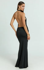 Black Dress Simple Backless Ruched Bodycon Maxi Dress Trumpet Sleeveless Backless Evening Dress