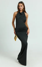 Black Dress Simple Backless Ruched Bodycon Maxi Dress Trumpet Sleeveless Backless Evening Dress