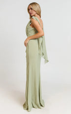 Dress Simple Cowl Neck Scarf Maxi Dress Solid Color Sage Sleeveless Backless Party Evening Dress With Slit