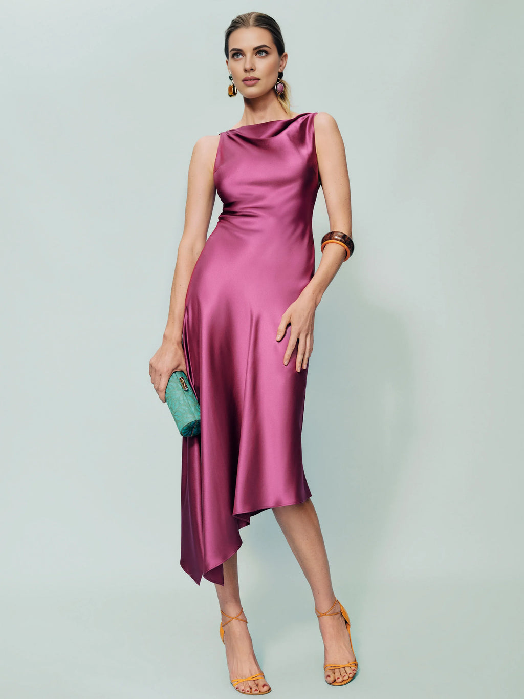 Dress Simple Cowl Neck Sleeveless Mermaid Prom Dress Midi Dress Backless Asymmetrical Hem Evening Dress