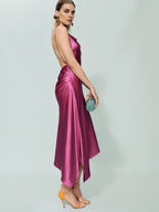Dress Simple Cowl Neck Sleeveless Mermaid Prom Dress Midi Dress Backless Asymmetrical Hem Evening Dress