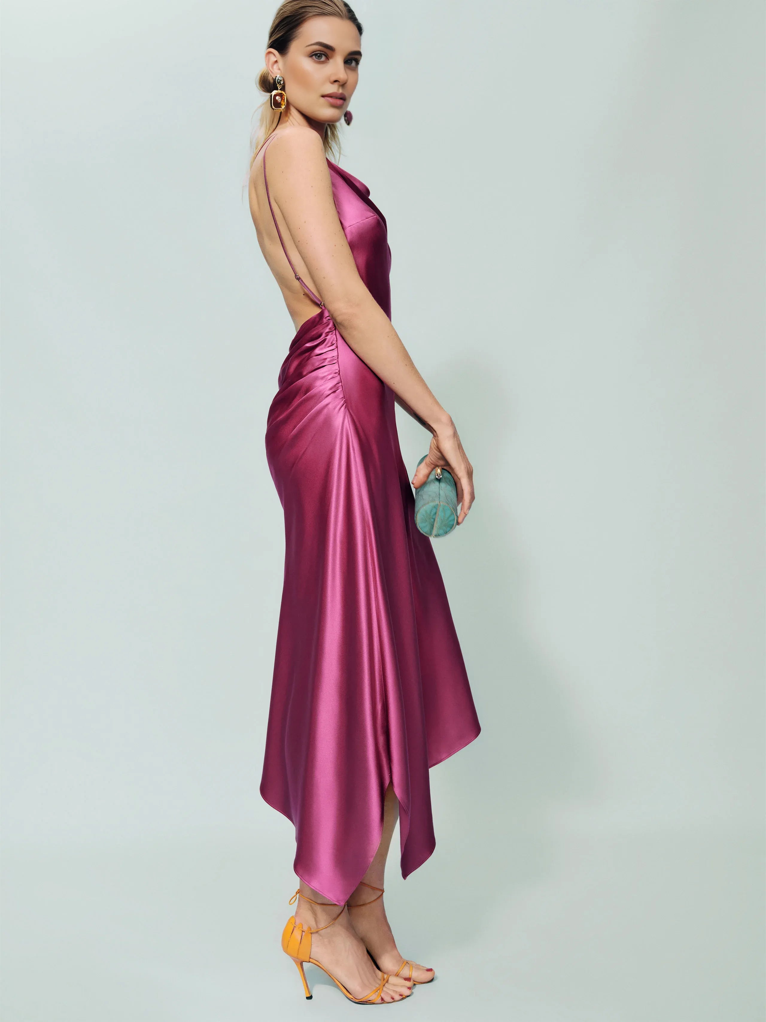 Dress Simple Cowl Neck Sleeveless Mermaid Prom Dress Midi Dress Backless Asymmetrical Hem Evening Dress